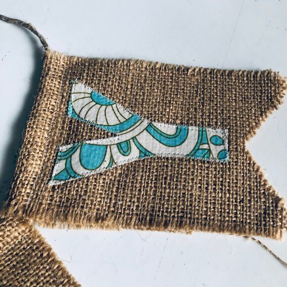 "Happy" Burlap Embroidered Decorative Banner Amy Butler Fabric Handmade Nursery - Picture 5 of 9